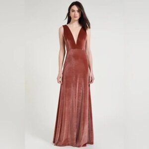 BHLDN Jenny Yoo Logan Deep-V Velvet Column Gown English Rose